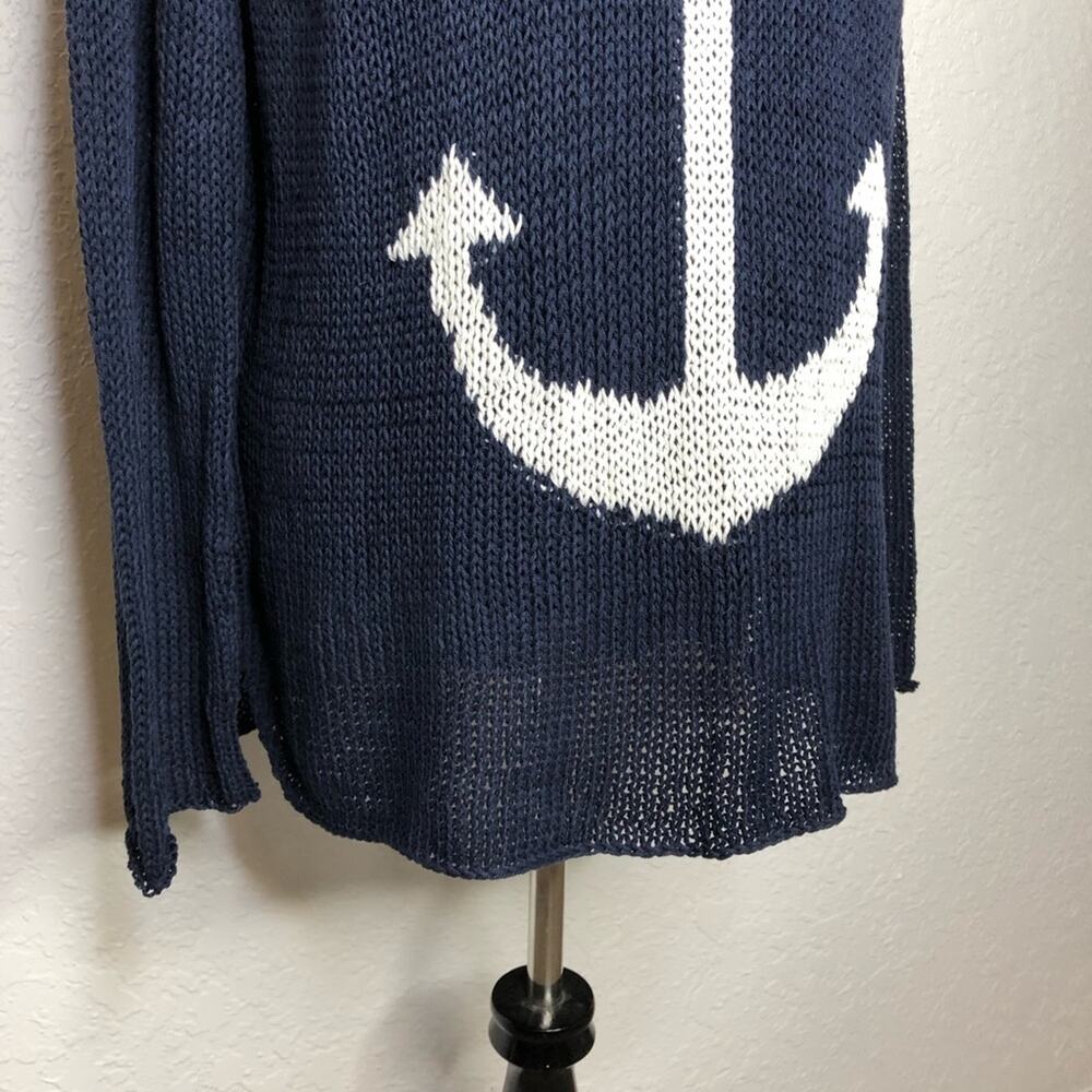 Wooden Ships navy white anchor nautical open knit sweater size Medium / Large ML - Picture 3 of 13